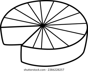 Vektorsymbol für runden, schwarz-weißen Käse. Diary Product Line Illustrations- oder Farbseite
