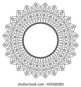 Vector black and white  round lace frame. Greeting card with place for text