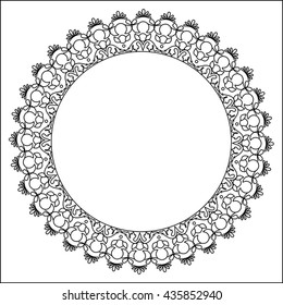 Vector black and white  round lace frame. Greeting card with place for text