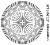 Vector black and white round ornament. Gothic style stained glass window frame. Symmetric geometric pattern for coloring book, tattoo, or laser cutting. Isolated on white background