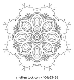 Vector black and white round ornamental composition for coloring and meditation.