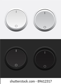 Vector black and white round switch (On/Off) buttons