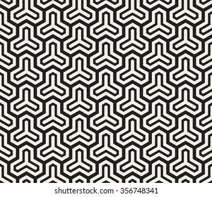 Vector Black and White Rounded Hexagonal Trinity Shape Outline Lattice Geometric Pattern Abstract Background