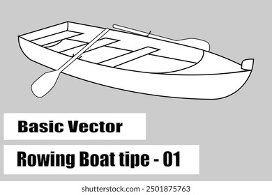 Vector of a black and white rowing boat, sketch drawing 