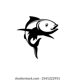 Vector salmón blanco y negro saltando