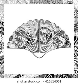 Vector black and white scallop illustration