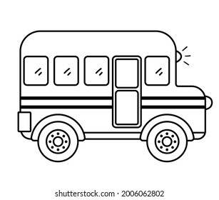 Vector Black And White School Bus. Contour Back To School Educational Clipart. Cute Line Style Public Transport. Outline Transportation Icon Isolated On White Background
