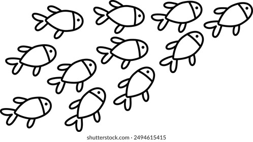 Vector black and white school of fish icon. Under the sea line illustration or coloring page with cute creature. Abstract ocean animal clipart. Cartoon underwater or marine clip art for children
