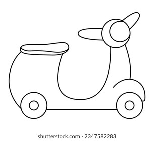 Vektorsymbol für schwarz-weiße Roller-Linie. Flaches Kind-Transportbild einzeln auf weißem Hintergrund. Zeichen- oder Farbseite für aktive Sportgeräte. Einfaches aktives Hobbybild
