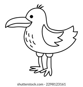 Vector black and white seagull icon. Under the sea line illustration with cute funny ocean animal. Cartoon underwater or marine bird clipart or coloring page for children
