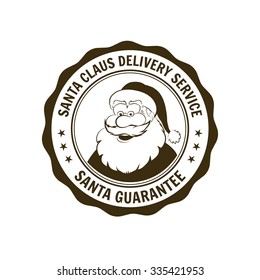 Vector black and white seal with Santa Claus label on white background. "SANTA CLAUS DELIVERY SERVICE - SANTA GUARANTEE" texts.  Isolated black and white image on white background.