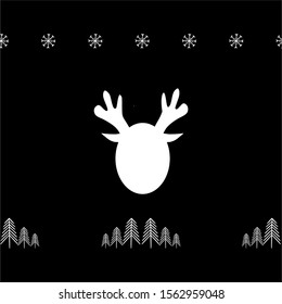 Vector black and white seamless Christmas pattern. Reindeer silhouette on the black background. For wrapping paper, fabric, textiles.