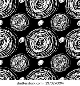 Vector black and white seamless freehand drawing abstract pattern