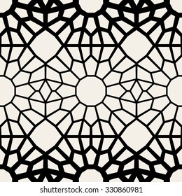 Vector Black & White Seamless Geometric Square Lace Grid Pattern Background