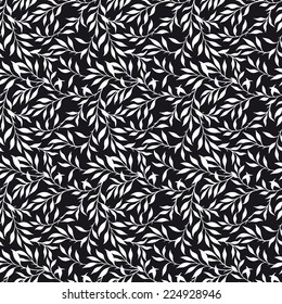 Vector black and white seamless leaves background.