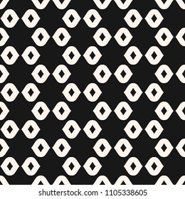 Vector black and white seamless pattern. Simple geometric texture. Abstract monochrome minimal background with small ovate shapes, floral silhouettes, mesh. Repeat design for decor, print, fabric 