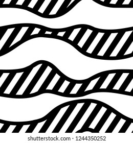 Vector of black and white seamless pattern with stripes and wavy lines