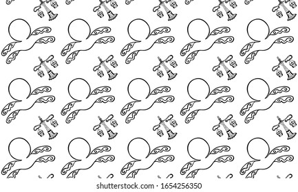 Vector black and white seamless pattern of Libra architect sign symbols and vintage antique hand-drawn scales. Zodiacal monochrome backdrop. Endless astrological texture.