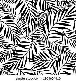 Vector black and white seamless pattern with palm leaves.