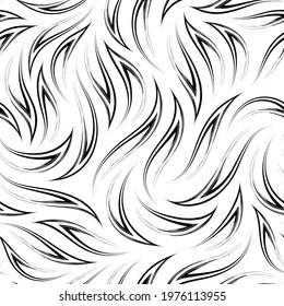 Vector black and white seamless pattern of flowing corners.Abstract texture of stylized flames isolated on white background.