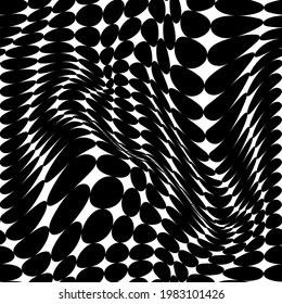 Vector of black and white seamless pattern with curved rhombus and ellipse