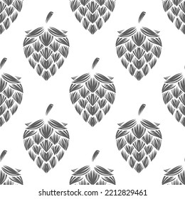 Vector Black and White Seamless Pattern with Hand Drawn Cartoon Hop, Repeated Hop Print. Hop Design for Textile, Wallpapers, Cards, Fabrics, Packaging, Wrapping