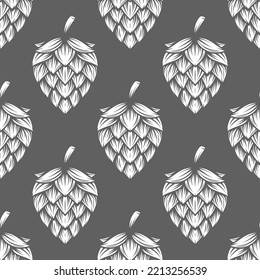 Vector Black and White Seamless Pattern with Hand Drawn Cartoon Hop, Repeated Hop Print. Hop Design for Textile, Wallpapers, Cards, Fabrics, Packaging, Wrapping