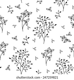 Vector black and white seamless pattern with flowers