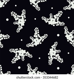 Vector black and white seamless pattern with outline of different berries on a black background. Vector illustration
