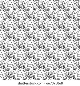 vector black and white seamless pattern. Hand drawn clip art isolated on transparent background. Monochrome backdrop. 010