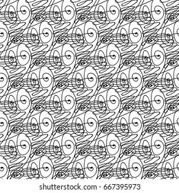 vector black and white seamless pattern. Hand drawn clip art isolated on transparent background. Monochrome backdrop. 019