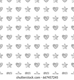 vector black and white seamless pattern. Hand drawn clip art isolated on transparent background. Monochrome backdrop.
