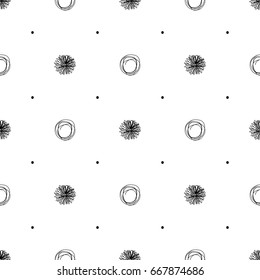 vector black and white seamless pattern. Hand drawn clip art isolated on transparent background. Monochrome backdrop. 053