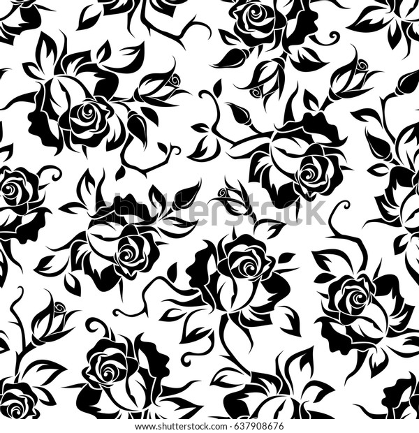 Vector Black White Seamless Pattern Roses Stock Vector (Royalty Free ...