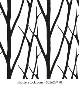 Vector black and white seamless trendy pattern with abstract trees. Floral retro wallpaper. Vintage forest illustration. Eps-8
