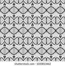 Vector Black White Seamless Wallpaper. Vintage Monochrome Pattern. Retro Background