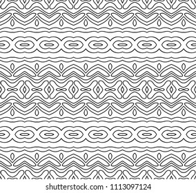 Vector Black White Seamless Wallpaper. Vintage Monochrome Pattern. Retro Background