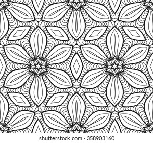 Vector Black White Seamless Wallpaper. Vintage Pattern. Retro Background