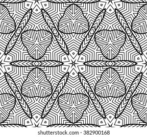 Vector Black White Seamless Wallpaper. Vintage Pattern. Retro Background