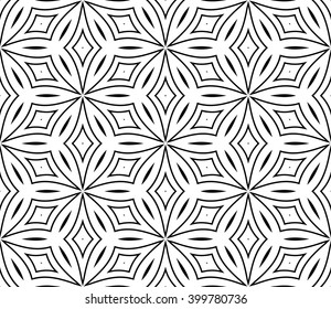 Vector Black White Seamless Wallpaper. Vintage Pattern. Retro Monochrome Background