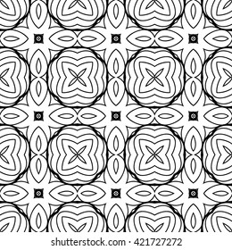Vector Black White Seamless Wallpaper. Vintage Pattern. Retro Monochrome Background