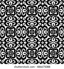 Vector Black White Seamless Wallpaper. Vintage Pattern. Retro Background