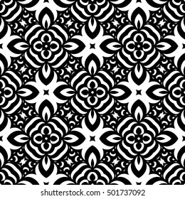 Vector Black White Seamless Wallpaper. Vintage Pattern. Retro Background