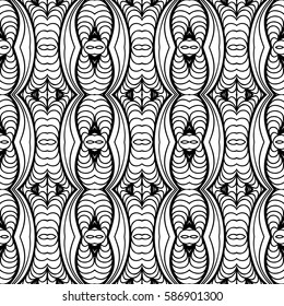 Vector Black White Seamless Wallpaper. Vintage Monochrome Pattern. Retro Background