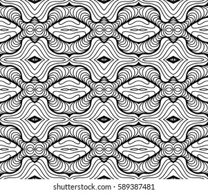 Vector Black White Seamless Wallpaper. Vintage Monochrome Pattern. Retro Background