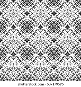 Vector Black White Seamless Wallpaper. Vintage Monochrome Pattern. Retro Background