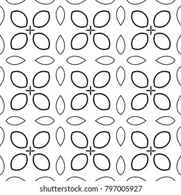 Vector Black White Seamless Wallpaper. Vintage Monochrome Pattern. Retro Background