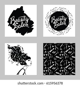 Vector black and white set for beauty salon