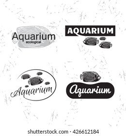 Vector black and white set with Emperor angelfish. The fish as main element of logotypes on white background