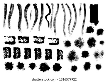 Vector black and white set with  ink splash, blot and brush stroke  Grunge textured elements design background.